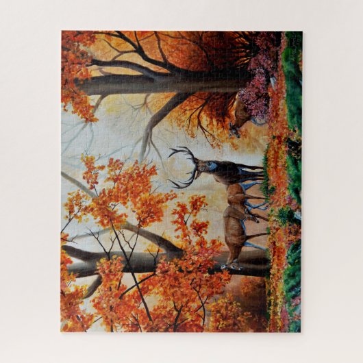Buck Deer en doe in het herfst bos/fancy ontwerp Legpuzzel (Verticaal)