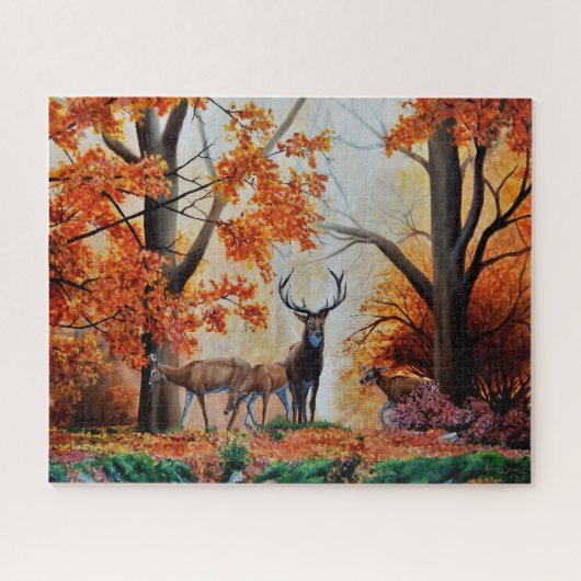 Buck Deer en doe in het herfst bos/fancy ontwerp Legpuzzel (Horizontaal)