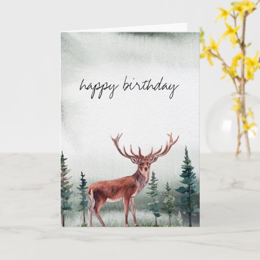 Buck Deer Happy Birthday - persoonlijk Kaart (Gele Bloem)