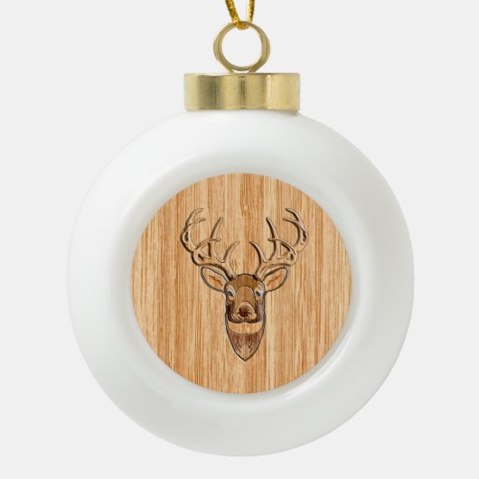 Buck Deer Head Wood Grain Style Decor Keramische Bal Ornament (Voorkant)