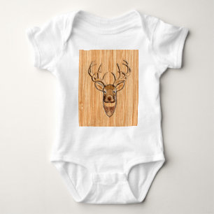 Buck Deer Head Wood Gray Style Romper