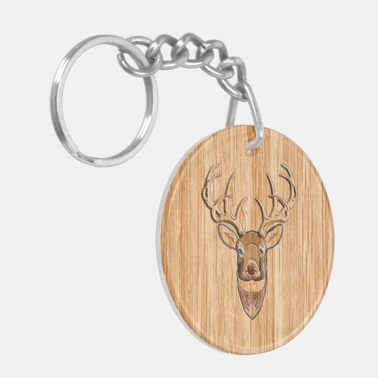 Buck Deer Head Wood Gray Style Sleutelhanger (Voorkant Links)