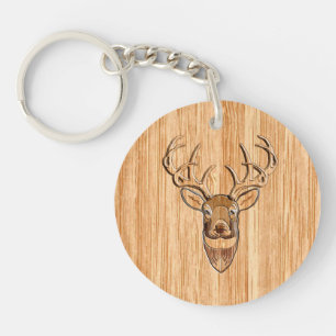 Buck Deer Head Wood Gray Style Sleutelhanger