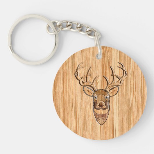 Buck Deer Head Wood Gray Style Sleutelhanger (Voorkant)
