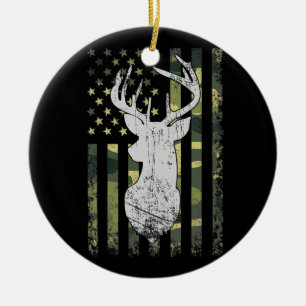 Buck Deer Hunting American Camouflage USA Flag Keramisch Ornament