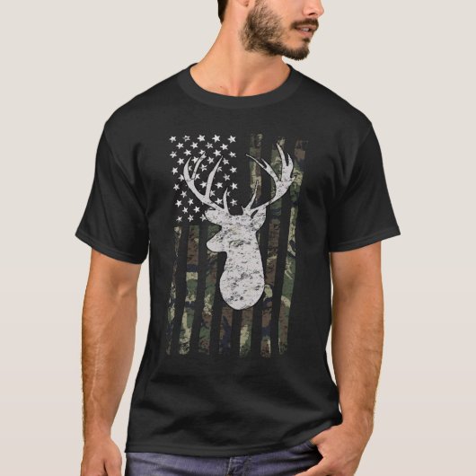 Buck Deer Hunting Camouflage Flag Hunter T-shirt (Voorkant)