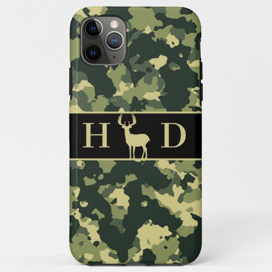 Buck Deer Hunting Green Camo Monogram Case-Mate iPhone Case (Achterkant)