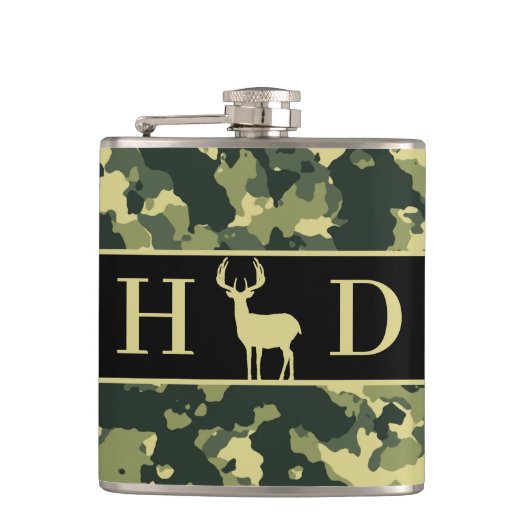 Buck Deer Hunting Monogram Initialen Heupfles (Voorkant)