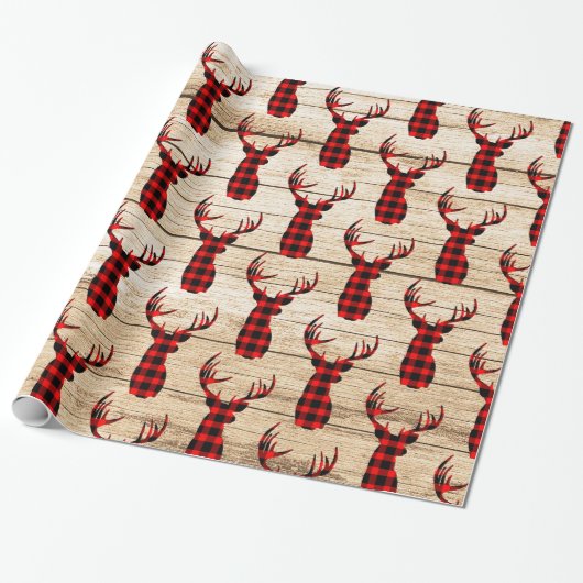 Buck Deer Hunting Red Black Pset Kerstmis Wrappi Cadeaupapier (Uitgerold)