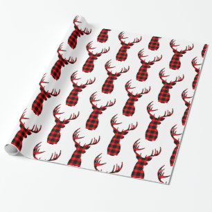 Buck Deer Hunting Red Black Pset Kerstmis Wrappi Cadeaupapier