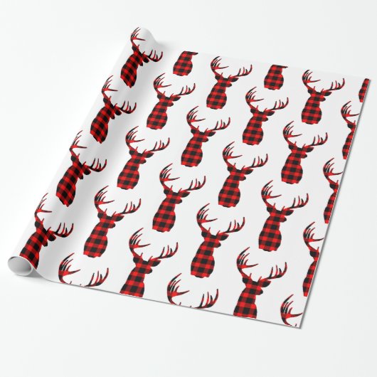 Buck Deer Hunting Red Black Pset Kerstmis Wrappi Cadeaupapier (Uitgerold)