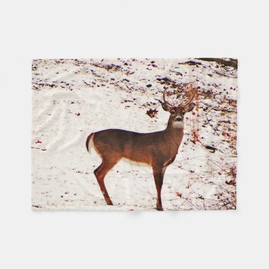 Buck Deer in de sneeuw Fleece Deken (Voorkant (Horizontaal))