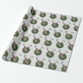 Buck Deer in kerstmis op Birch Cadeaupapier