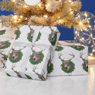 Buck Deer in kerstmis op hout Cadeaupapier