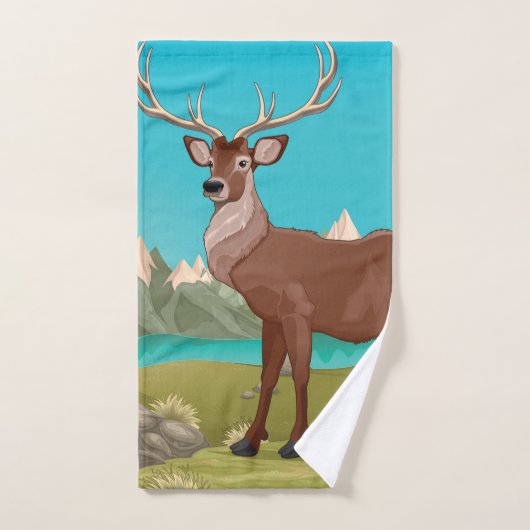 Buck Deer Mountain Scene Bad Handdoek (Handdoek)