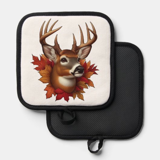 Buck Deer Omgeven Door Herfstbladeren Pannenlap (Voorkant / Achterkant)