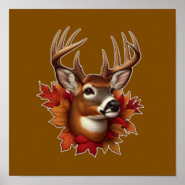 Buck Deer Omgeven Door Herfstbladeren Poster