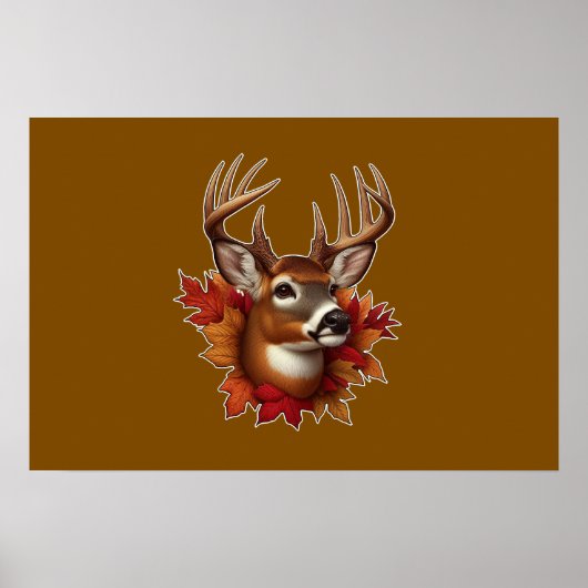 Buck Deer Omgeven Door Herfstbladeren Poster (Voorkant)