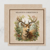 Buck Deer Rustic Elegant Woodland Burlap Luxury Feestdagenkaart (Voorkant / Achterkant)