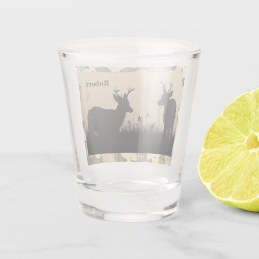 Buck Deer Silhouette Camo Trim - Gepersonaliseerd Shot Glas (Achterkant)