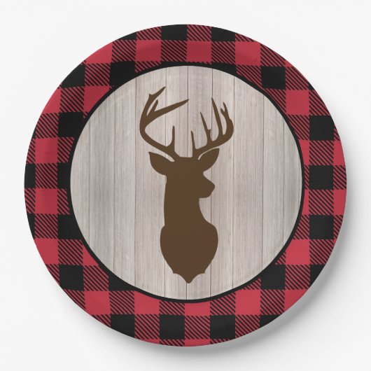 Buck Deer Silhouette Lumberjack Buffalo Papieren Bordje (Voorkant)