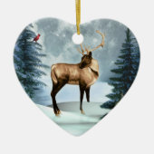 Buck Deer Winter Scene Heart Ornament (Voorkant)