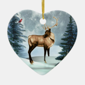 Buck Deer Winter Scene Heart Ornament