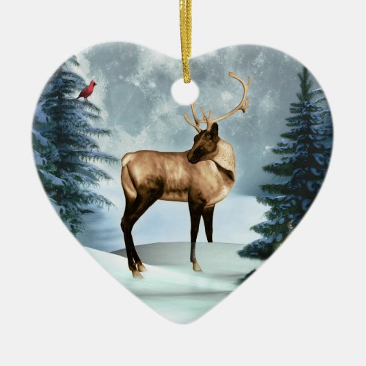 Buck Deer Winter Scene Heart Ornament (Voorkant)