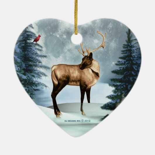 Buck Deer Winter Scene Heart Ornament (Achterkant)