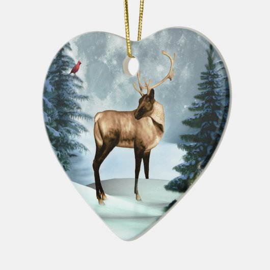Buck Deer Winter Scene Heart Ornament (Links)