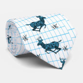 Buck Deer Zwart/Blauw Paisley Op Blauw Check Strop Stropdas (Opgerold)