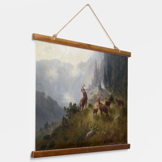 Buck & Doe Deer Herd in Forest Landscape Art Hangend Wandkleed (Gebogen)