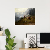 Buck & Doe Deer Herd in Forest Landscape Art Poster (Thuiskantoor)