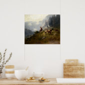 Buck & Doe Deer Herd in Forest Landscape Art Poster (Keuken)