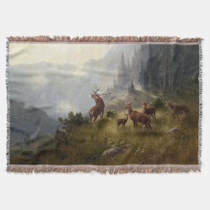 Buck & Doe Deer Herd in Forest Landscape Deken