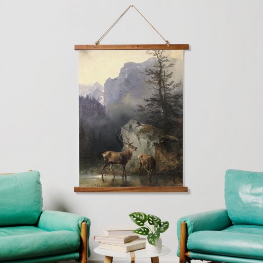 Buck & Doe Deer in Forest Art Hangend Wandkleed (Woonkamer)