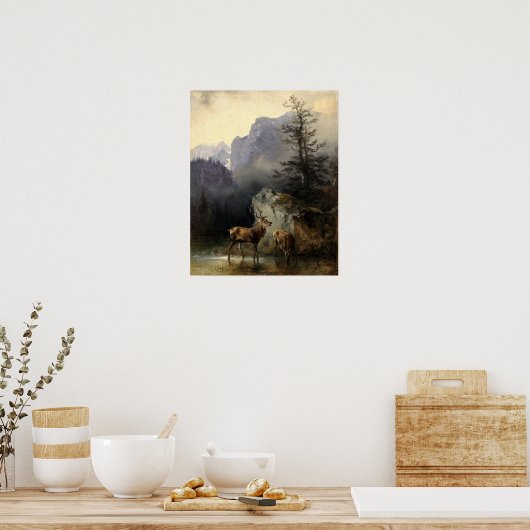 Buck & Doe Deer in Forest Art Poster (Keuken)