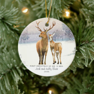 Buck & Doe Eerste Kerstmis Mr & Mrs. Persoonlijk Keramisch Ornament