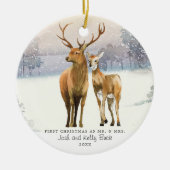 Buck & Doe Eerste Kerstmis Mr & Mrs. Persoonlijk Keramisch Ornament (Voorkant)