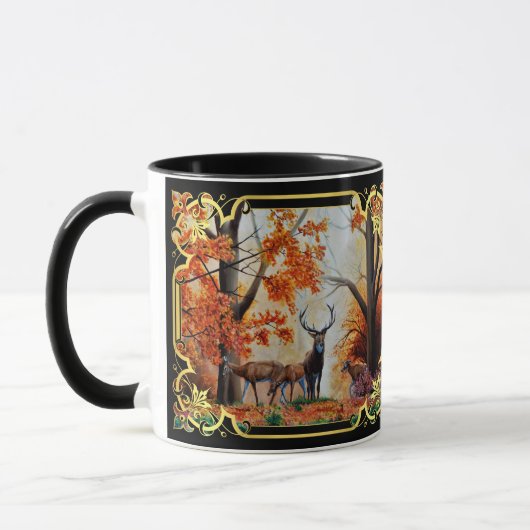 Buck/doe hert in herfst bos/fancy ontwerp mok (Links)