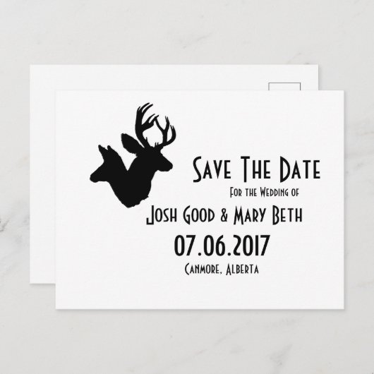 Buck & Doe Silhouette, Bruiloften Datum Briefkaart (Voorkant / Achterkant)