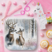 Buck en Doe in de winter Bossen Papieren Bordje (Feest)