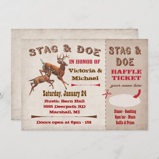 Buck en Doe kaartje en uitnodiging voor het vervoe (Voorkant / Achterkant)