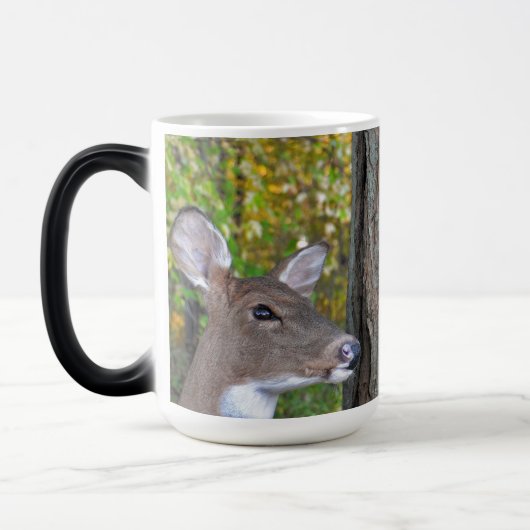 Buck en doe met hart op boom met namen magische mok (Links)