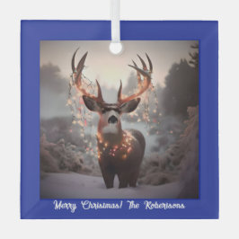 Buck en Kerstmis Lichten Blauw Glas Ornament