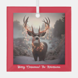 Buck en Kerstmis Lichten Rood Glas Ornament