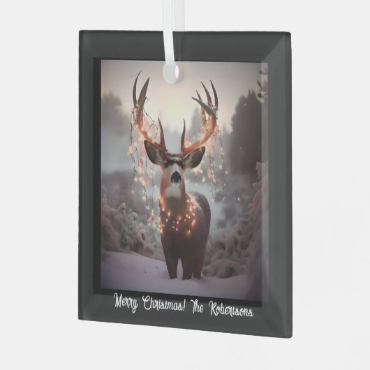 Buck en Kerstmis Lichten Zwart Glas Ornament (Voorkant links)