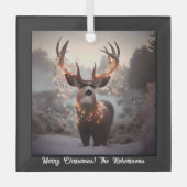 Buck en Kerstmis Lichten Zwart Glas Ornament (Voorkant)