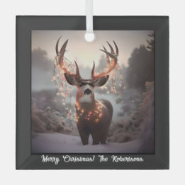 Buck en Kerstmis Lichten Zwart Glas Ornament