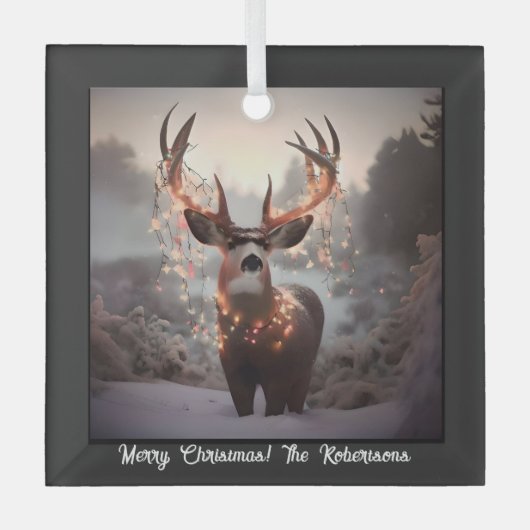 Buck en Kerstmis Lichten Zwart Glas Ornament (Voorkant)